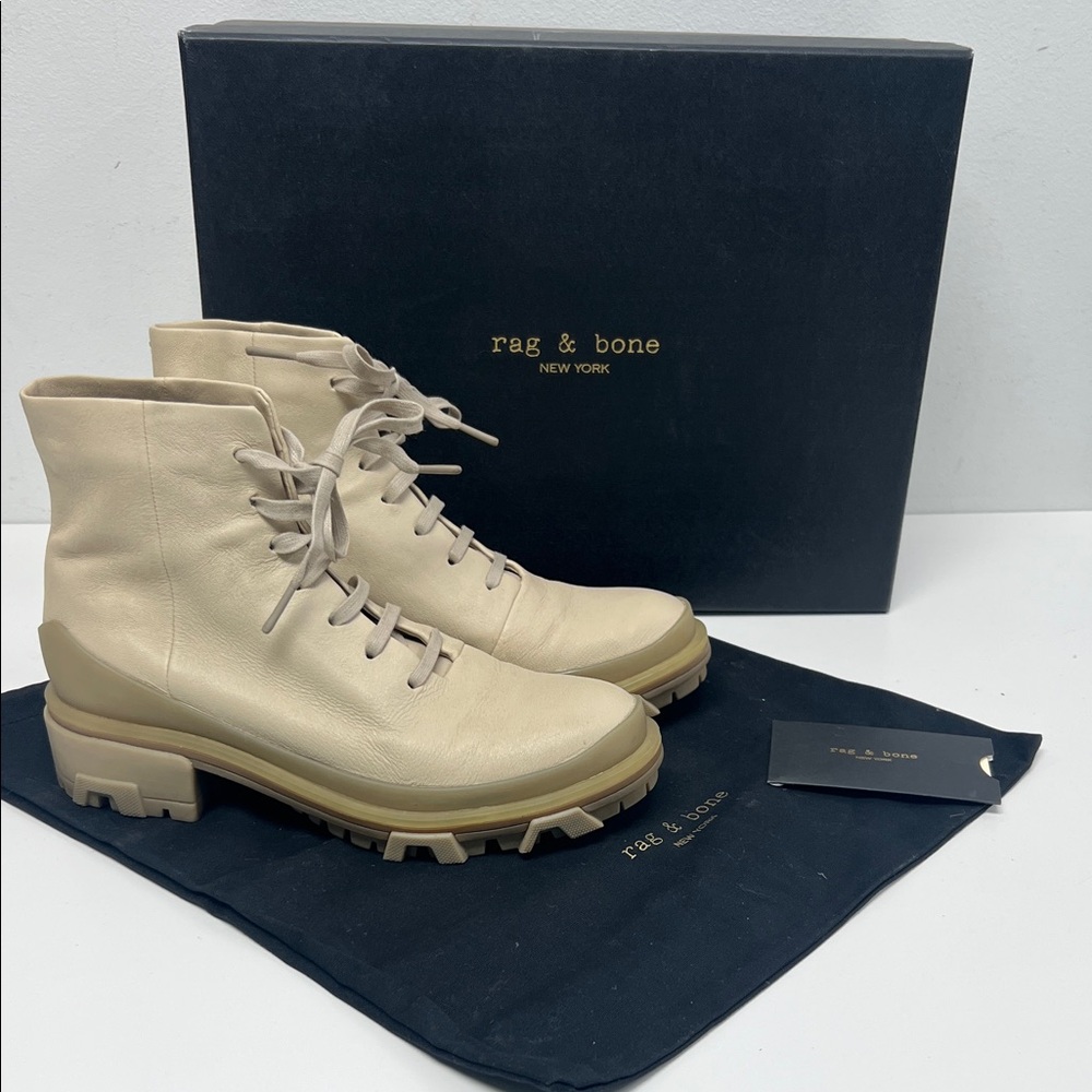 Rag & Bone Off-White Leather Combat Boots